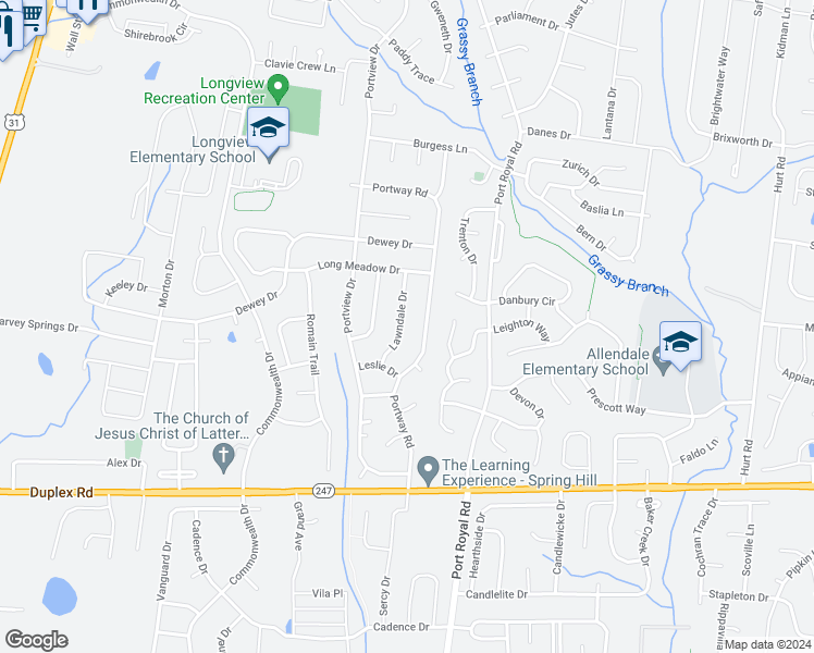 map of restaurants, bars, coffee shops, grocery stores, and more near 1912 Lawndale Drive in Spring Hill