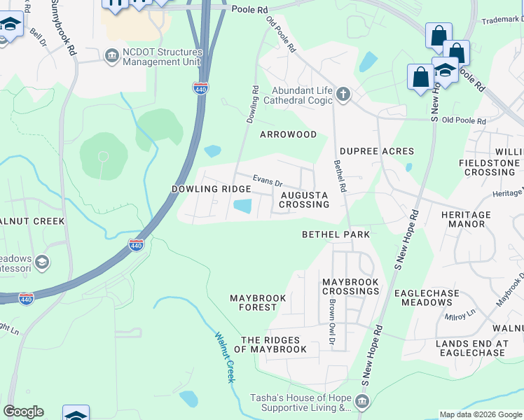 map of restaurants, bars, coffee shops, grocery stores, and more near 3924 Carolina Cherry Drive in Raleigh