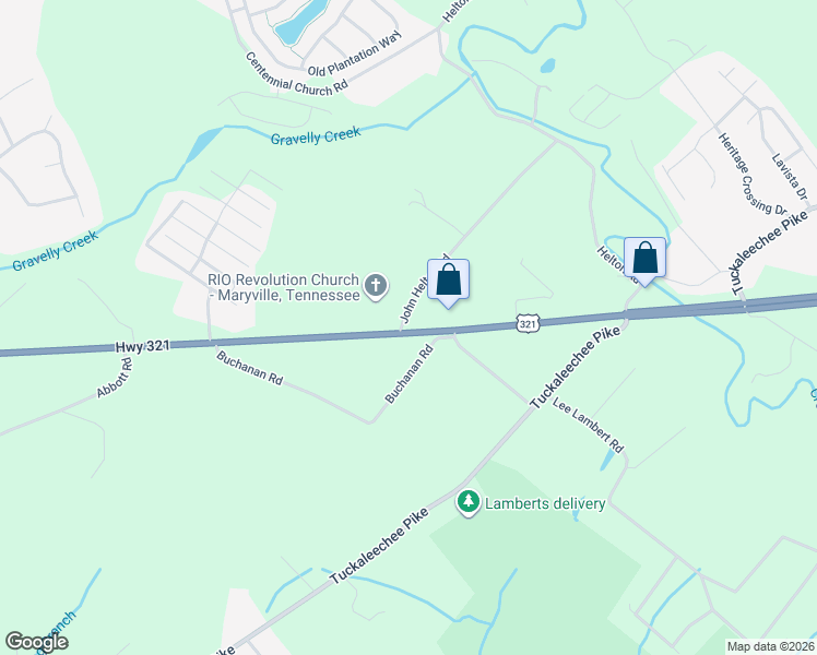 map of restaurants, bars, coffee shops, grocery stores, and more near 120 John Helton Road in Maryville