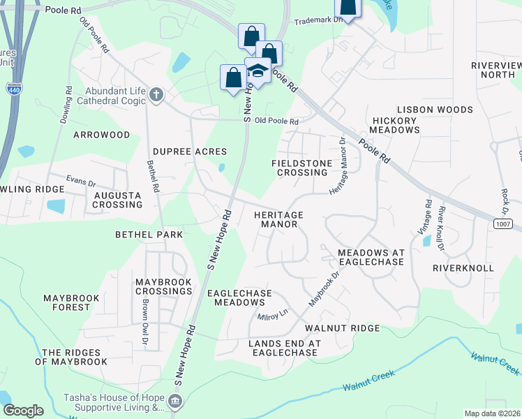 map of restaurants, bars, coffee shops, grocery stores, and more near 1523 Eva Mae Drive in Raleigh