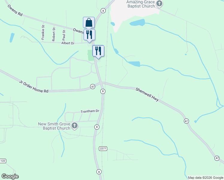 map of restaurants, bars, coffee shops, grocery stores, and more near 198 North Carolina 47 in Lexington