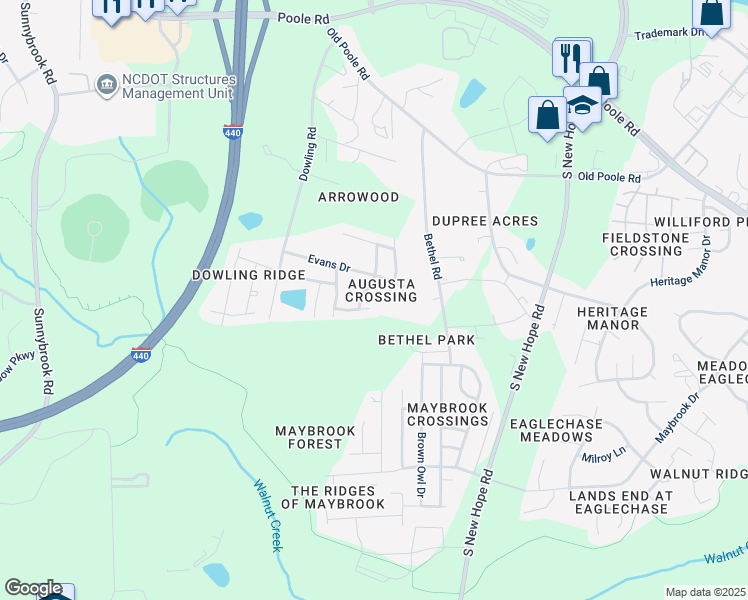 map of restaurants, bars, coffee shops, grocery stores, and more near 4115 Chinese Fir Trail in Raleigh
