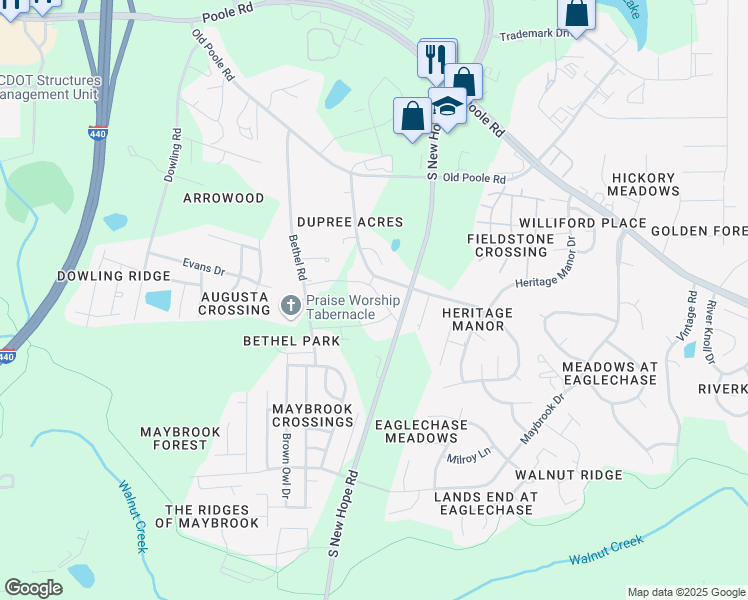 map of restaurants, bars, coffee shops, grocery stores, and more near 4636 Six Siblings Circle in Raleigh