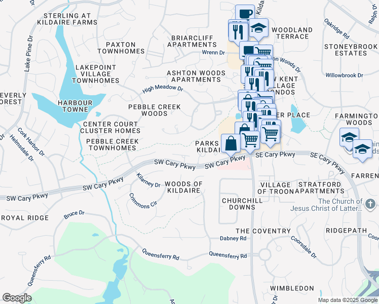 map of restaurants, bars, coffee shops, grocery stores, and more near 111 Concannon Court in Cary