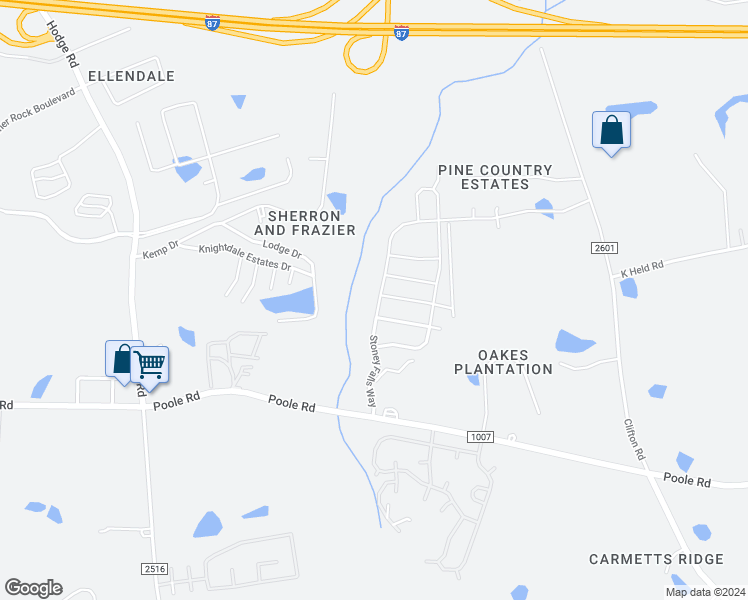 map of restaurants, bars, coffee shops, grocery stores, and more near 4903 Stony Falls Way in Knightdale