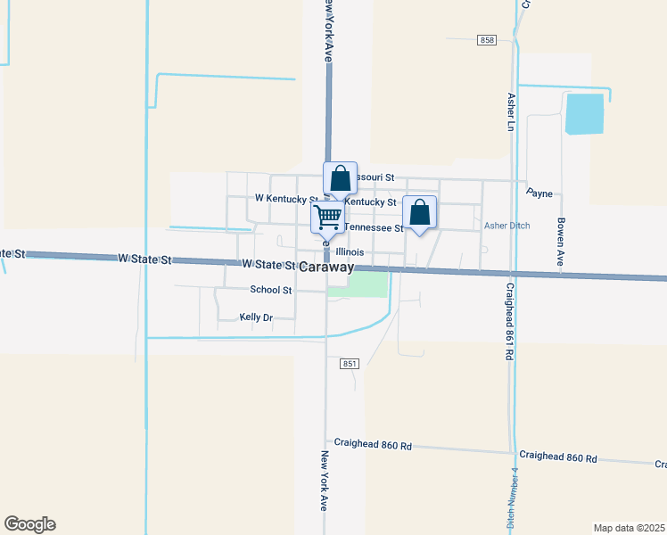 map of restaurants, bars, coffee shops, grocery stores, and more near in Caraway