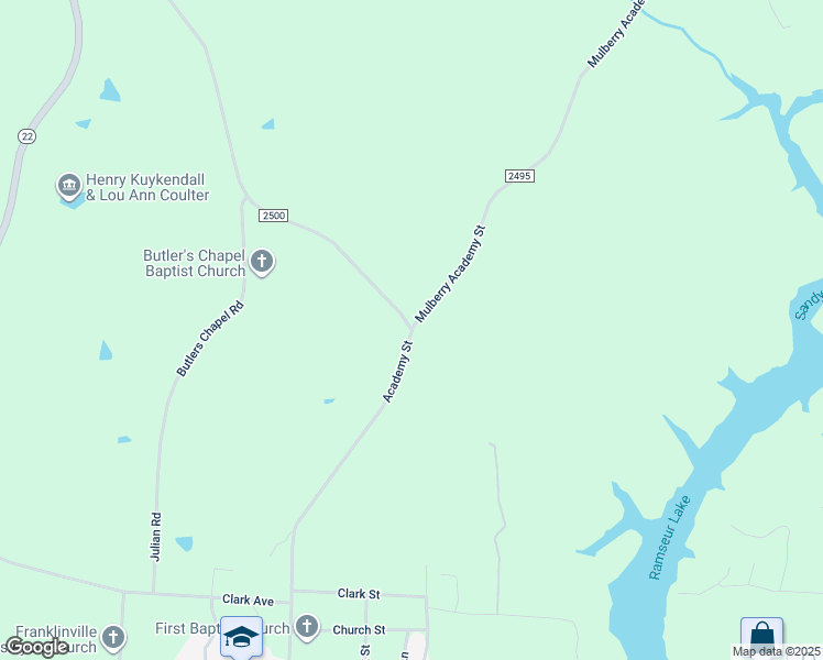 map of restaurants, bars, coffee shops, grocery stores, and more near 1423 Academy Street in Franklinville