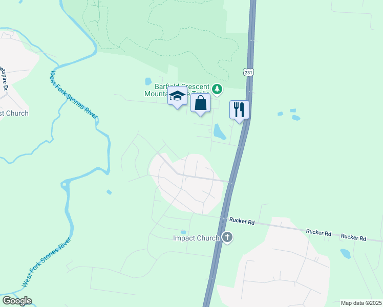 map of restaurants, bars, coffee shops, grocery stores, and more near 209 Oak Meadows Drive in Rutherford County