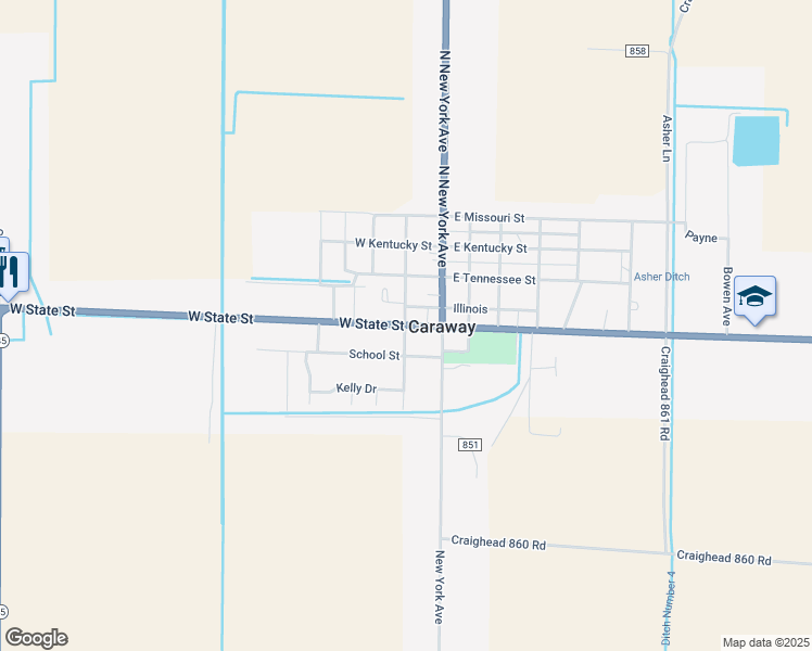 map of restaurants, bars, coffee shops, grocery stores, and more near 185 North San Francisco Avenue in Caraway