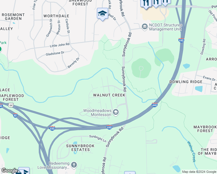 map of restaurants, bars, coffee shops, grocery stores, and more near 704 Garden Lane in Raleigh