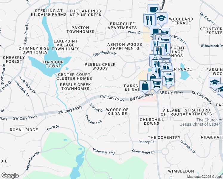 map of restaurants, bars, coffee shops, grocery stores, and more near 216 Concannon Court in Cary