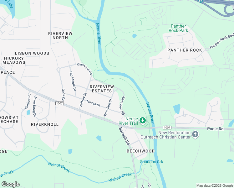 map of restaurants, bars, coffee shops, grocery stores, and more near 1505 Woodard Street in Raleigh