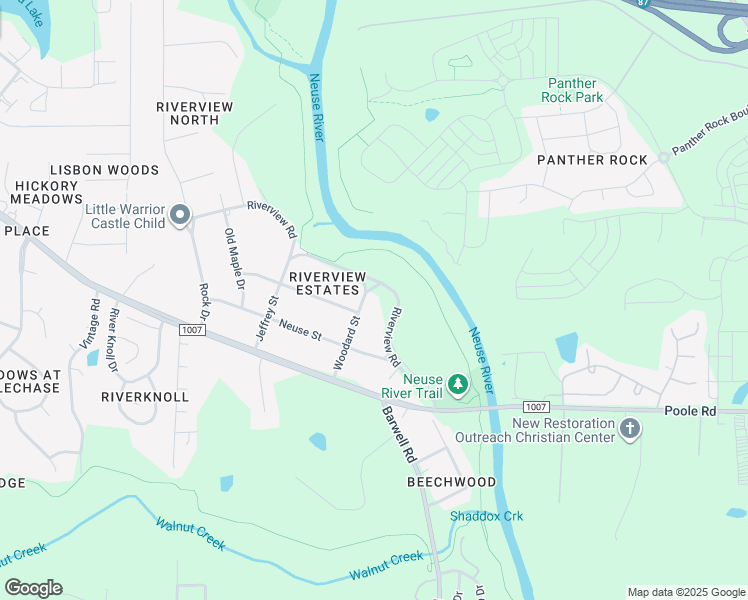 map of restaurants, bars, coffee shops, grocery stores, and more near 1505 Woodard Street in Raleigh