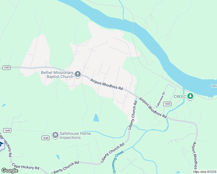 map of restaurants, bars, coffee shops, grocery stores, and more near 1363 Airport Rhodhiss Road in Hickory