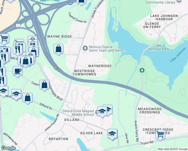 map of restaurants, bars, coffee shops, grocery stores, and more near 1622 Pinna Court in Raleigh