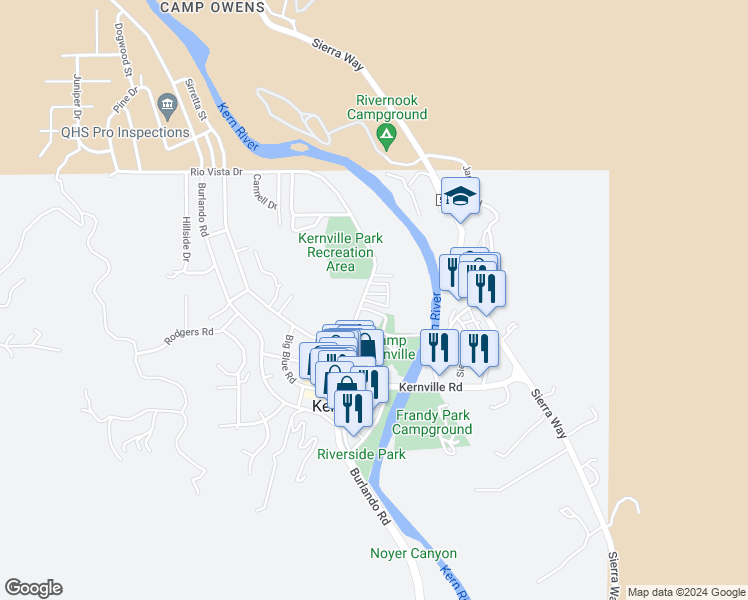 map of restaurants, bars, coffee shops, grocery stores, and more near 448 Scodie Avenue in Kernville