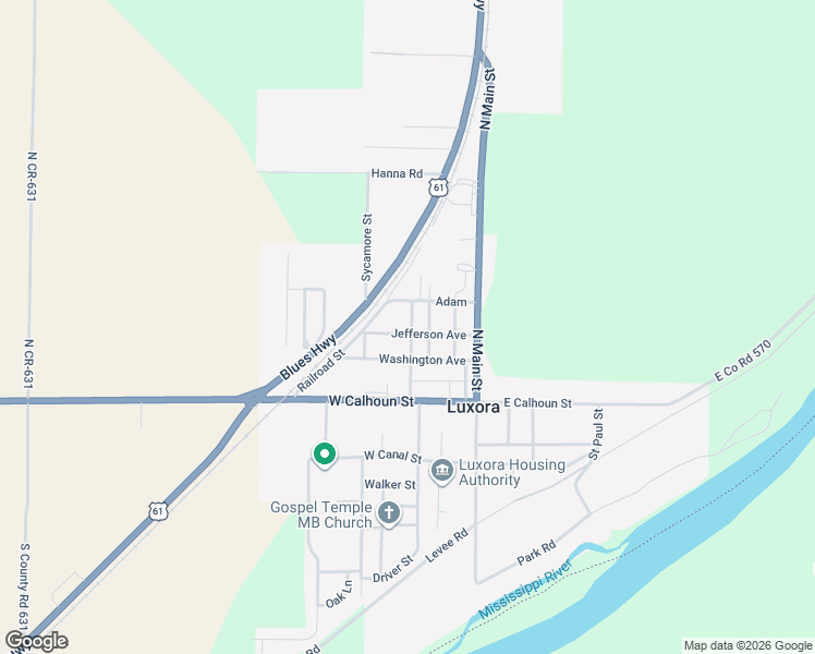 map of restaurants, bars, coffee shops, grocery stores, and more near 405 Jefferson Street in Luxora