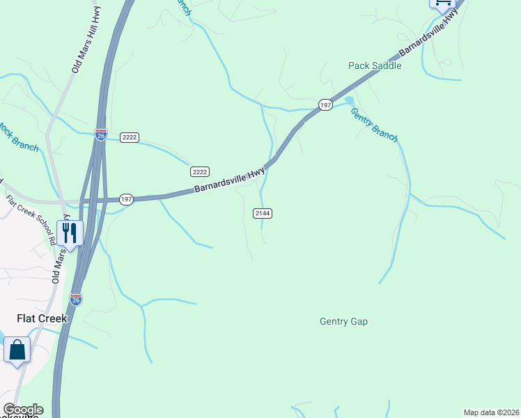 map of restaurants, bars, coffee shops, grocery stores, and more near 27 McDaris Road in Weaverville