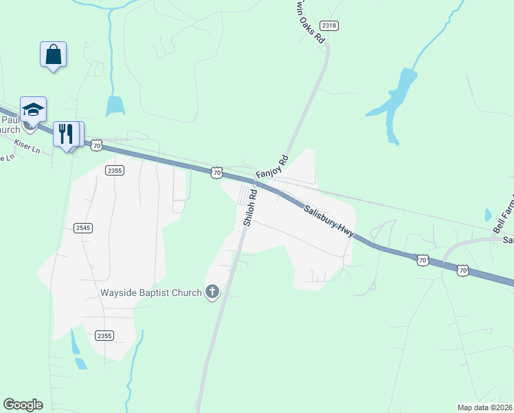 map of restaurants, bars, coffee shops, grocery stores, and more near 119 Shiloh Road in Statesville