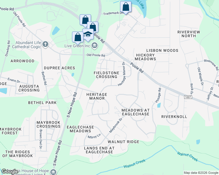 map of restaurants, bars, coffee shops, grocery stores, and more near 1115 Heritage Manor Drive in Raleigh