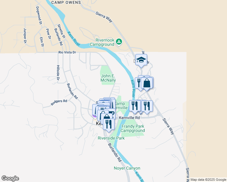 map of restaurants, bars, coffee shops, grocery stores, and more near 448 Scodie Avenue in Kernville
