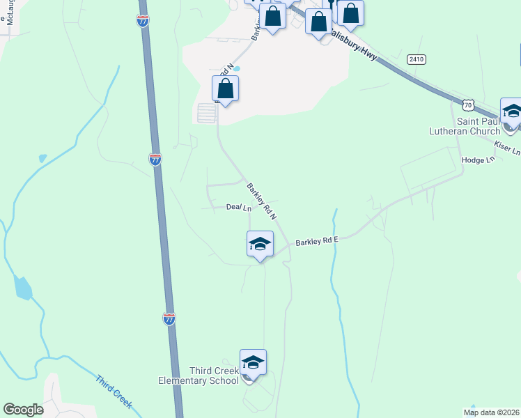 map of restaurants, bars, coffee shops, grocery stores, and more near 112 Deal Lane in Statesville