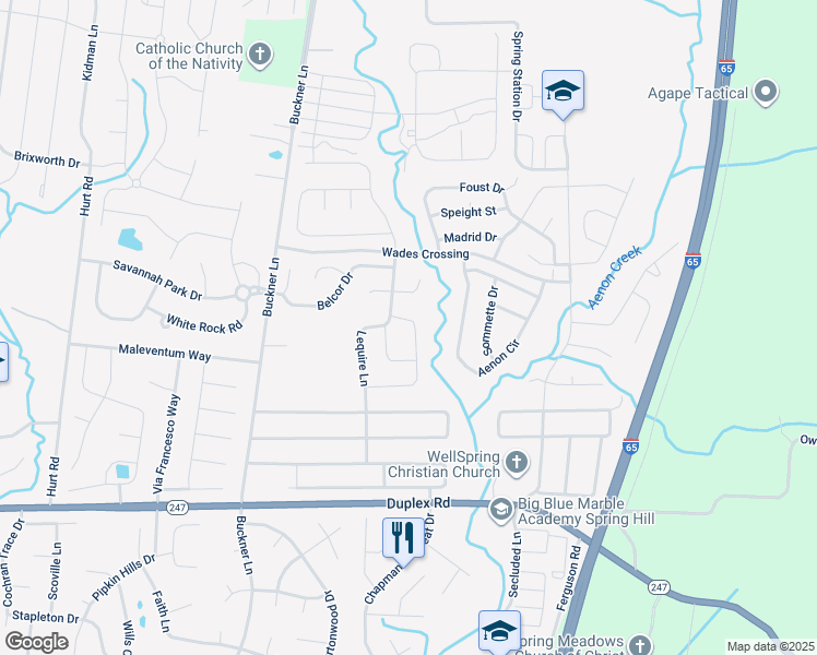 map of restaurants, bars, coffee shops, grocery stores, and more near 6008 Spade Drive in Spring Hill