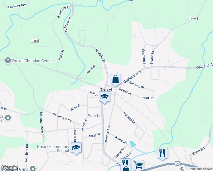 map of restaurants, bars, coffee shops, grocery stores, and more near 101 Oakland Avenue in Morganton