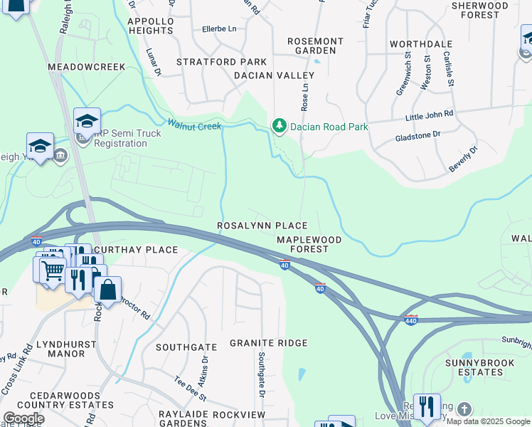 map of restaurants, bars, coffee shops, grocery stores, and more near 2434 Jimmy Carter Way in Raleigh