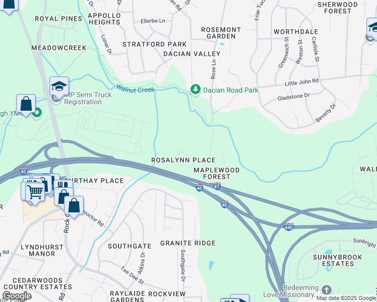 map of restaurants, bars, coffee shops, grocery stores, and more near 2430 Jimmy Carter Way in Raleigh