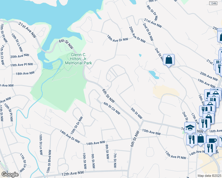 map of restaurants, bars, coffee shops, grocery stores, and more near 513 19th Avenue Circle Northwest in Hickory