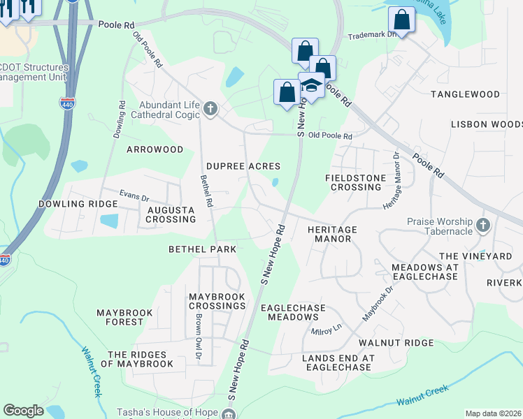 map of restaurants, bars, coffee shops, grocery stores, and more near 4636 Six Siblings Circle in Raleigh