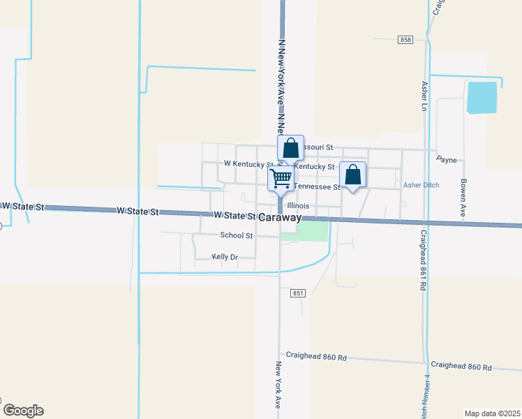 map of restaurants, bars, coffee shops, grocery stores, and more near 185 North San Francisco Avenue in Caraway