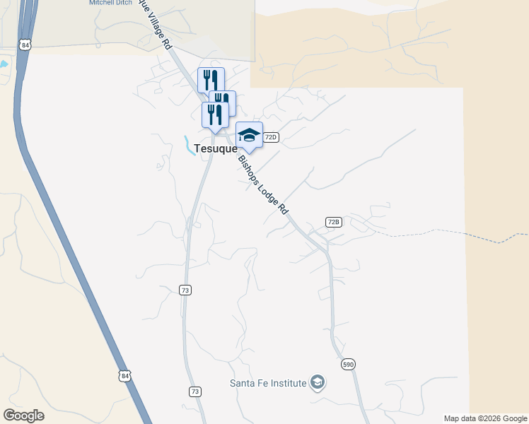 map of restaurants, bars, coffee shops, grocery stores, and more near 7 Paseo La Vida in Santa Fe