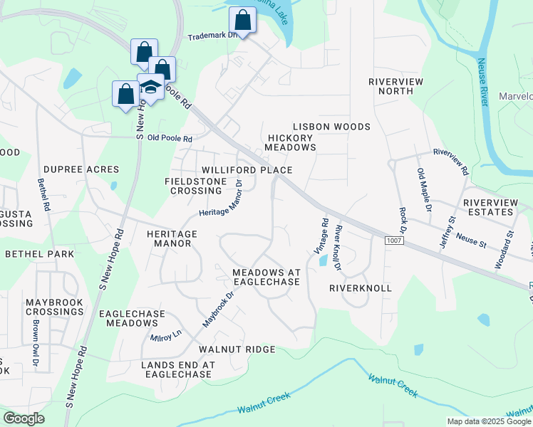 map of restaurants, bars, coffee shops, grocery stores, and more near 1532 Maybrook Drive in Raleigh