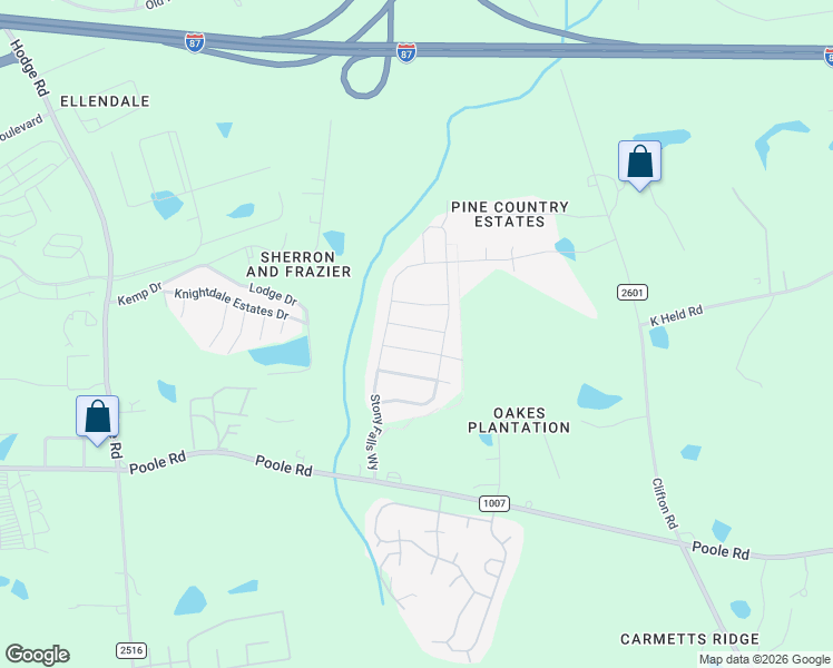 map of restaurants, bars, coffee shops, grocery stores, and more near 4707 Broad Falls Lane in Knightdale