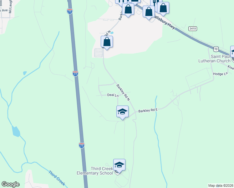 map of restaurants, bars, coffee shops, grocery stores, and more near 112 Deal Lane in Statesville