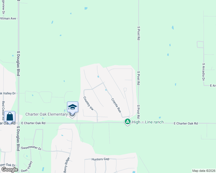 map of restaurants, bars, coffee shops, grocery stores, and more near 11570 Coyote Run in Guthrie