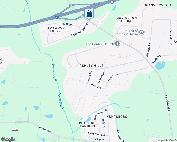 map of restaurants, bars, coffee shops, grocery stores, and more near 202 Woods Run in Knightdale