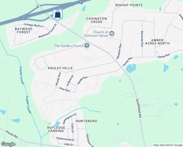 map of restaurants, bars, coffee shops, grocery stores, and more near 304 Sandy Run in Knightdale