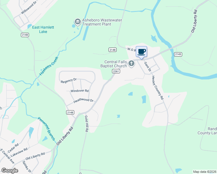 map of restaurants, bars, coffee shops, grocery stores, and more near 1230 Old Liberty Road in Asheboro