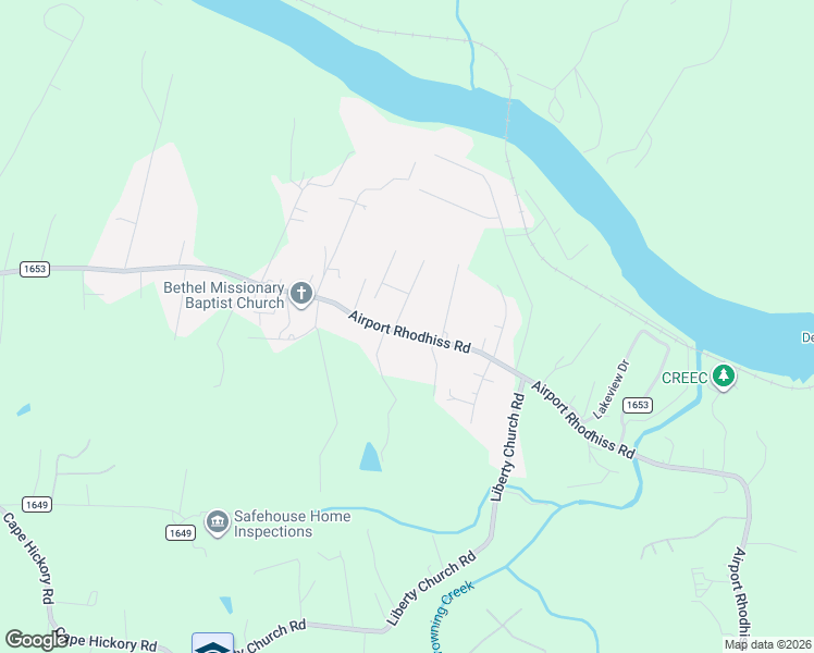 map of restaurants, bars, coffee shops, grocery stores, and more near 1363 Airport Rhodhiss Road in Hickory