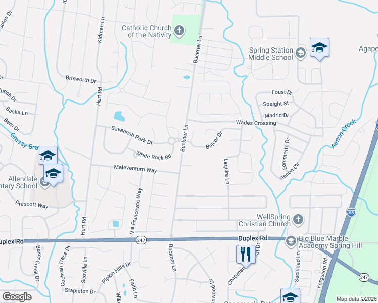 map of restaurants, bars, coffee shops, grocery stores, and more near 1004 Belcor Dr in Spring Hill