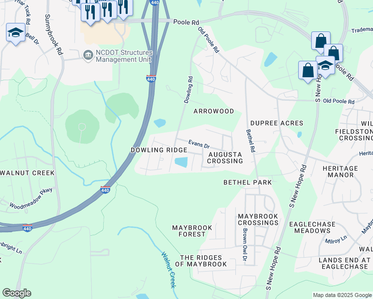 map of restaurants, bars, coffee shops, grocery stores, and more near 3923 Carolina Cherry Drive in Raleigh