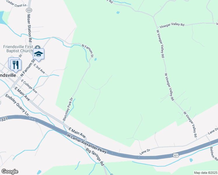 map of restaurants, bars, coffee shops, grocery stores, and more near 548 Enigma Code Way in Friendsville