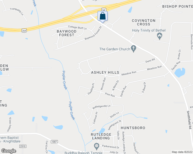 map of restaurants, bars, coffee shops, grocery stores, and more near 112 Dwelling Place in Knightdale