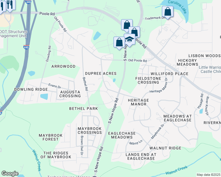 map of restaurants, bars, coffee shops, grocery stores, and more near 4636 Six Siblings Cir in Raleigh