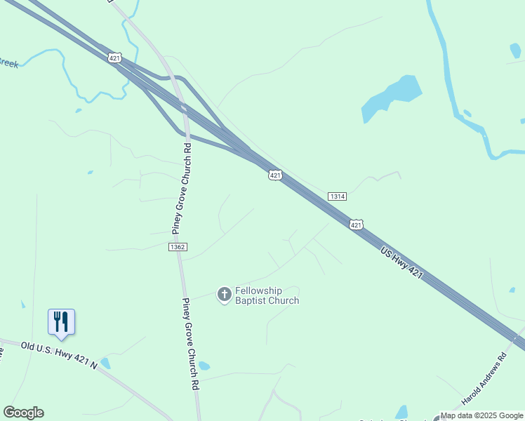 map of restaurants, bars, coffee shops, grocery stores, and more near 316 Sycamore Lake Road in Siler City