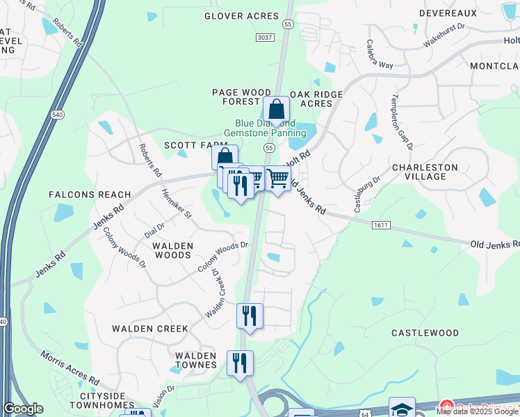 map of restaurants, bars, coffee shops, grocery stores, and more near 1777 West Williams Street in Apex