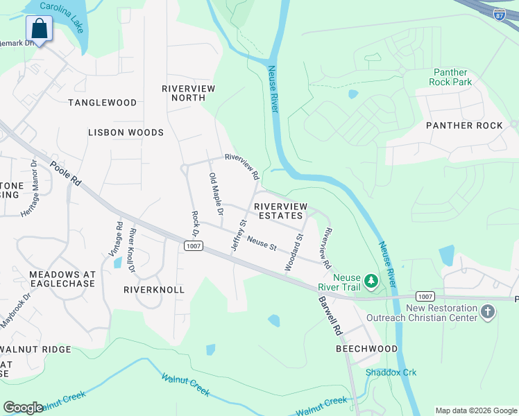 map of restaurants, bars, coffee shops, grocery stores, and more near 5812 Meadowlark Lane in Raleigh